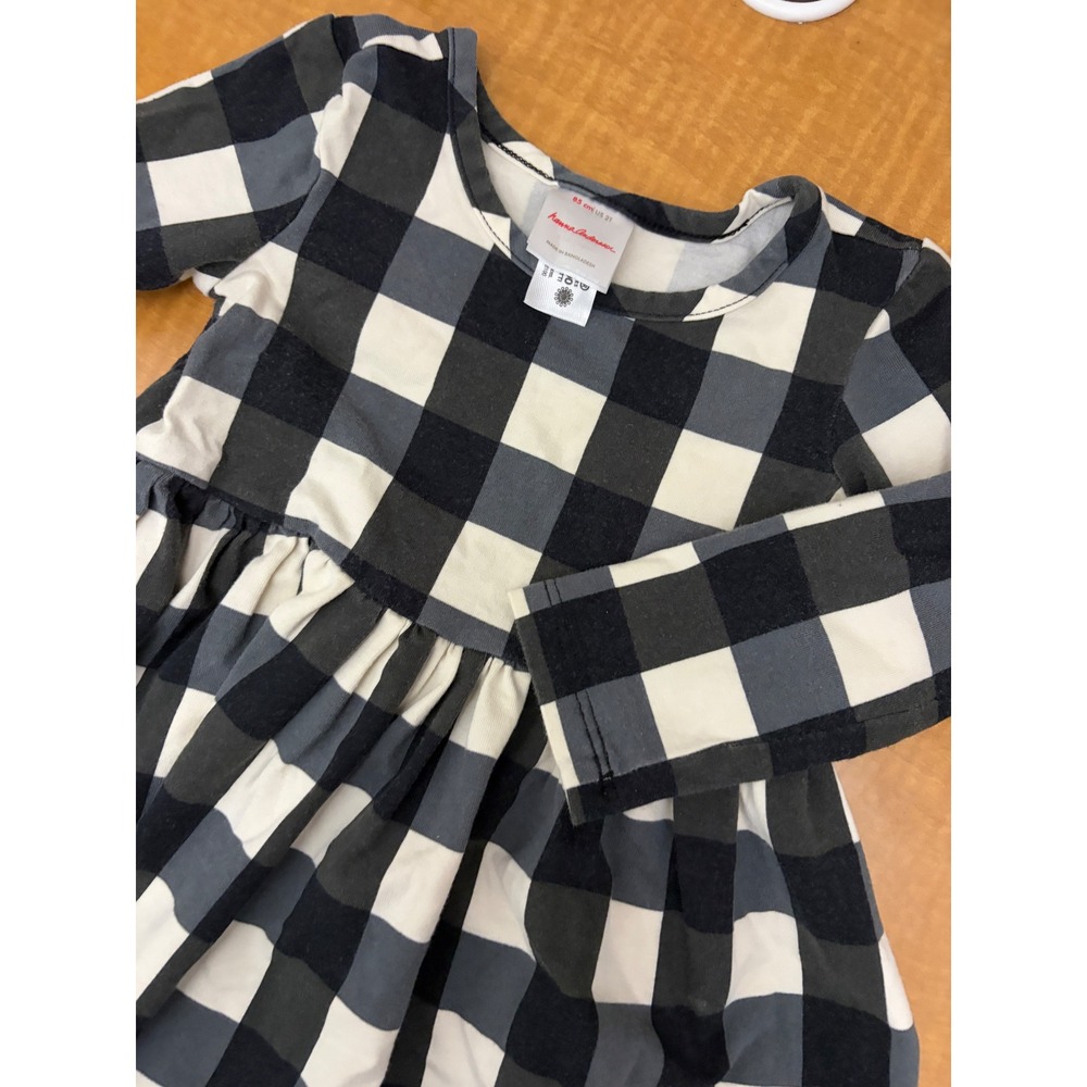 Hanna Andersson Toddler Girls Black Grey Buffalo Check Plaid Dress 2T 85cm